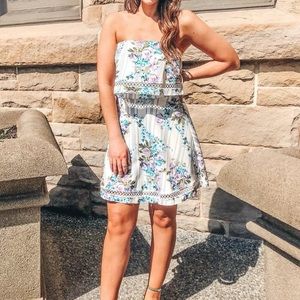 White Floral Strapless Mini Dress